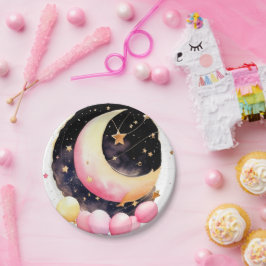 Plato De Papel Moon Twinkling y Stars Baby Girl Shower