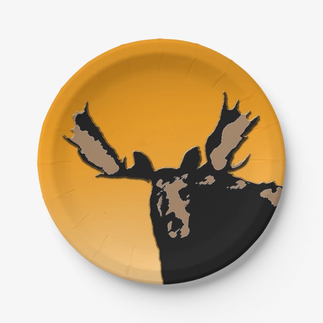 Plato De Papel Moose al atardecer - Original Wildlife Art (Anverso)