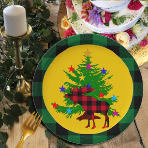 Plato De Papel Moose, árbol, escúfalo verde de Navidades rusos