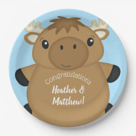Plato De Papel Moose Baby Shower Blue