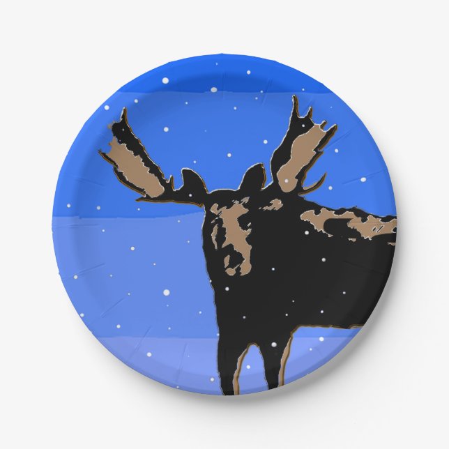 Plato De Papel Moose in Winter - Original Wildlife Art (Anverso)