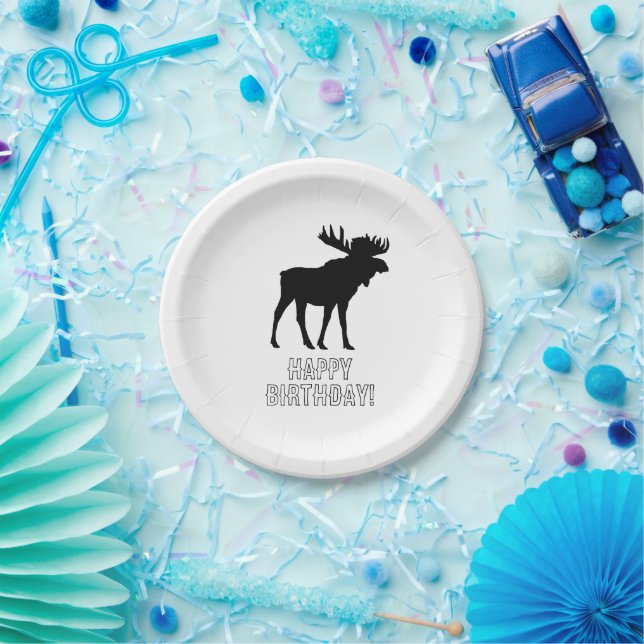 Plato De Papel Moose Painting Silhouette Wilderness Cumpleaños (Fiesta)
