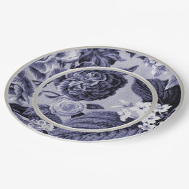 Plato De Papel Mora Toile floral púrpura azul No.1