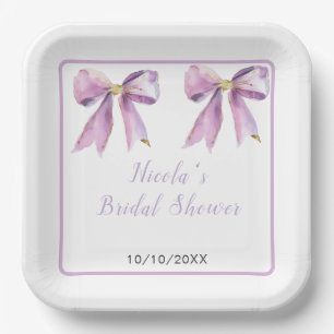 Plato De Papel Morada Coquette Bow Bridal Shower