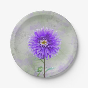 Plato De Papel Morada dahlia acuarela