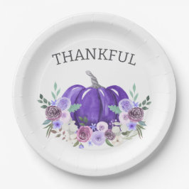 Plato De Papel Morado acuarela Calabaza Floral