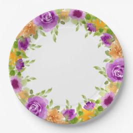 Plato De Papel Morado acuarela florece Boda