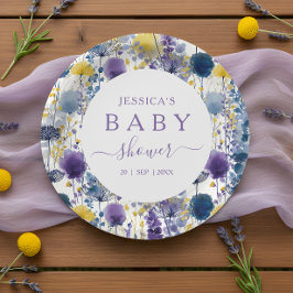 Plato De Papel Morado amarillo acuarela Flora silvestre Baby Show
