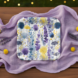 Plato De Papel Morado amarillo acuarela Flora silvestre Baby Show