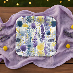 Plato De Papel Morado amarillo acuarela Flora silvestre Baby Show