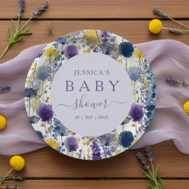 Plato De Papel Morado amarillo acuarela Flora silvestre Baby Show