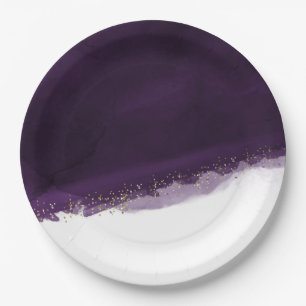 Plato De Papel Morado Ciruela Acuarela y Moderno Chic Elegante Or