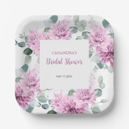 Plato De Papel Morado Dahlia Eucalyptus Ducha Botánica Bridal