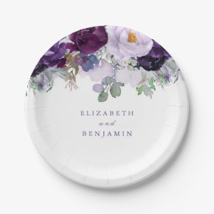 Plato De Papel Morado Floral