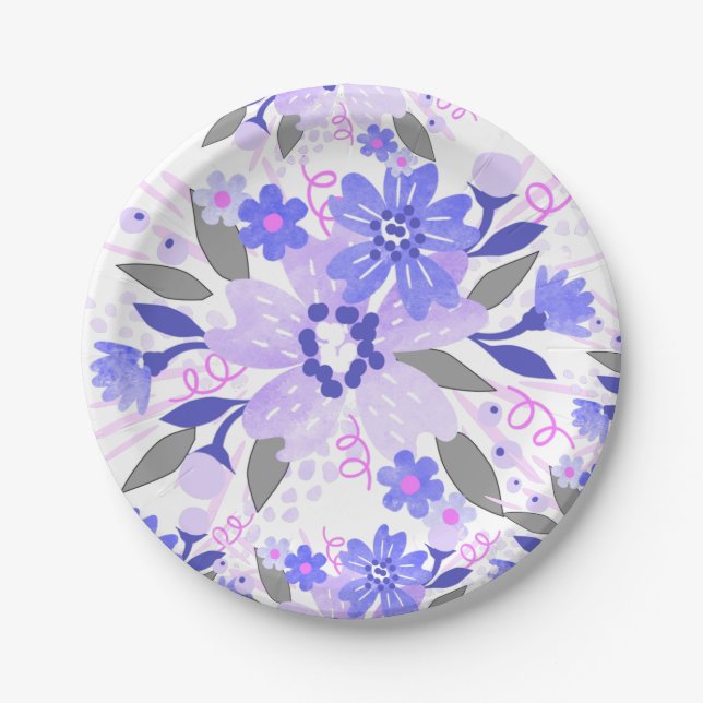 Plato De Papel Morado Floral (Anverso)