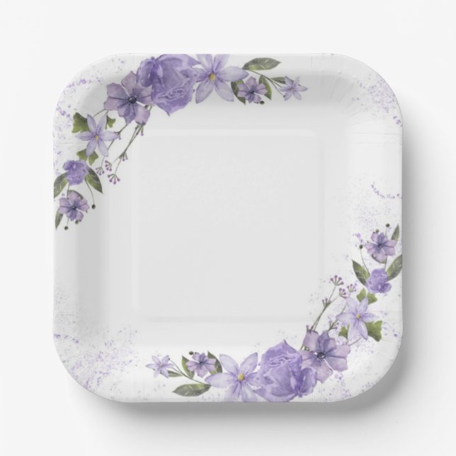Plato De Papel Morado Floral (Anverso)