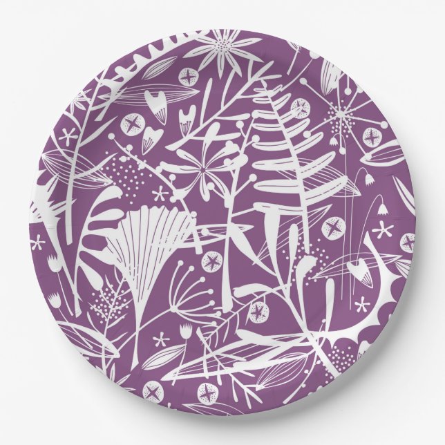 Plato De Papel Morado floral botatánico moderno (Anverso)