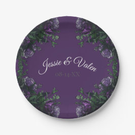 Plato De Papel Morado Floral Elegante Boda Gótica
