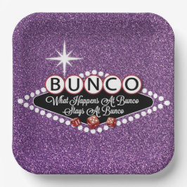 Plato De Papel Morado Giltter Lo Que Pasa En Bunco