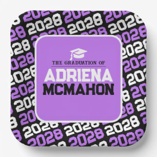 Plato De Papel Morado Medio y Negro Personalizado Graduación