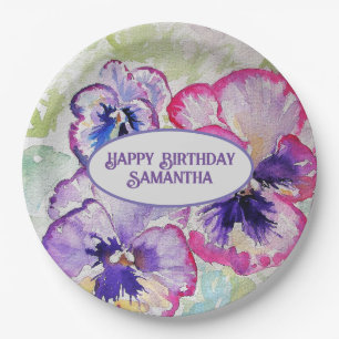 Plato De Papel Morado Pansy Flor Rosa Flor Flora Flora acuática F