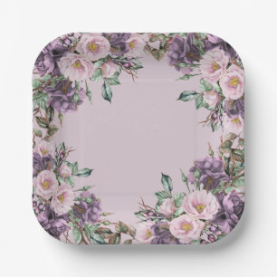 Plato De Papel Morado Rosa Floral