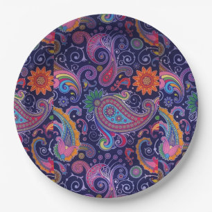 Plato De Papel Morado rosa paisley