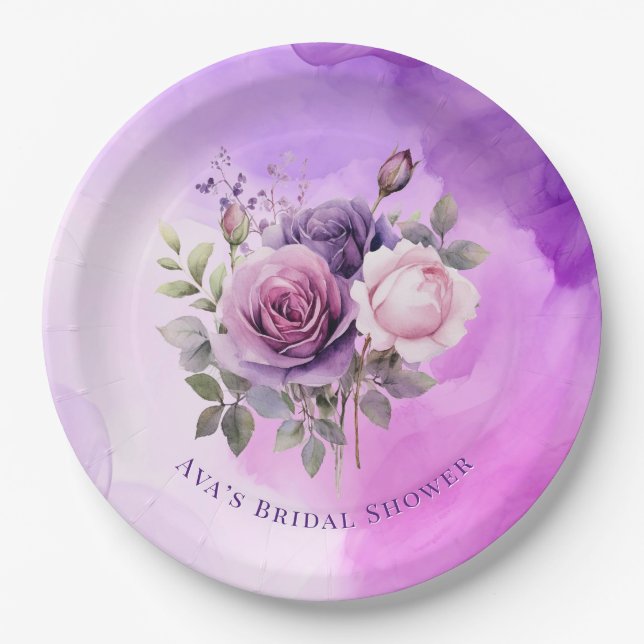 Plato De Papel Morado Rosa Rosa Alcohol Hogar Ducha Bridal (Anverso)
