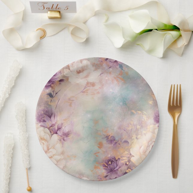 Plato De Papel Morado Turquoise Rubor Floral (Boda)