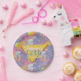 Plato De Papel Morado verano Vaporwave Sunset Cumpleaños