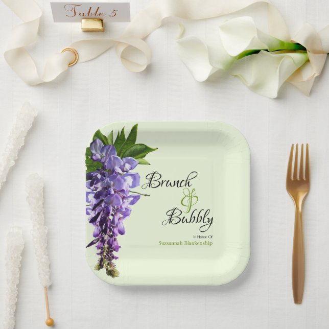 Plato De Papel Morado Wisteria Brunch Bubbly Bridal Shower Green (Boda)