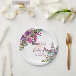 Plato De Papel Morado y rosa acuarela boda de berenjenas