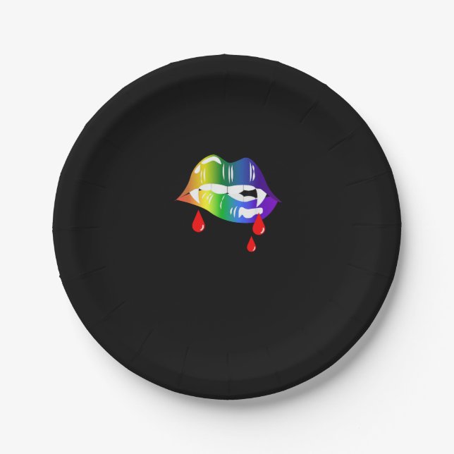 Plato De Papel Mordaza de vampiros arcoiris - camiseta del Orgull (Anverso)