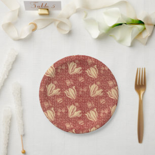 Plato De Papel Morris Inspirado Lily Flor Tejido Rojo Botánico