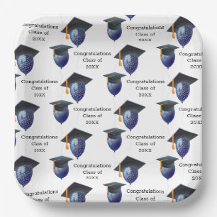 Plato De Papel Mortarboard de graduación y globos