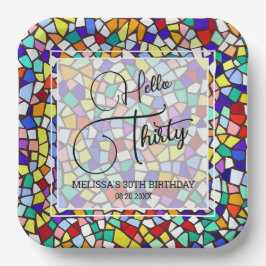 Plato De Papel Mosaic Colorful & Divertido Hola Treinta y Treinta