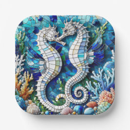 Plato De Papel Mosaic Seahorses Romantic Beachy