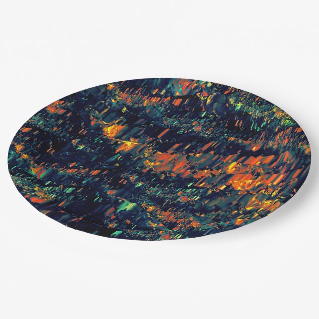 Plato De Papel Mosaico abstracto de fogata desplazada sobre verde (Angular)