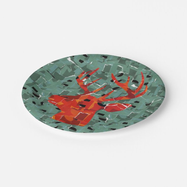 Plato De Papel Mosaico de silueta de cabeza de ciervo (Angular)