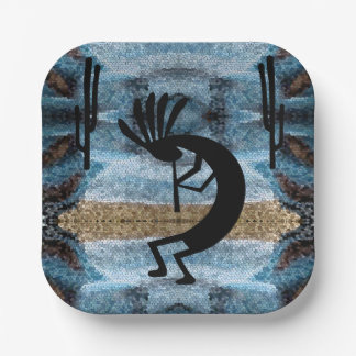 Plato De Papel Mosaico del desierto del suroeste de Kokopelli azu