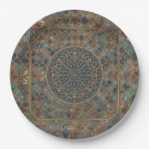 Plato De Papel Mosaico Floral y Mandala Geométrico Islámico Vinta