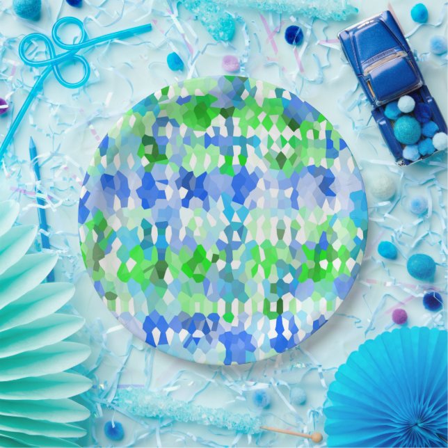 Plato De Papel Mosaicos Azules y Verdes (Fiesta)