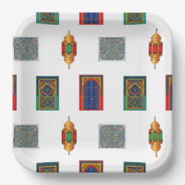 Plato De Papel Mosaïque des portes et lanternes marocaines