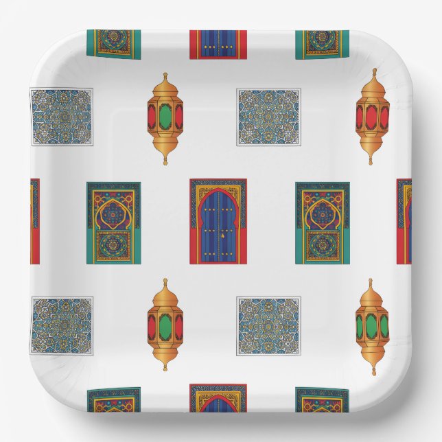 Plato De Papel Mosaïque des portes et lanternes marocaines (Anverso)