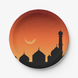 Plato De Papel Mosque Silhouette Evening Sky - Placa de papel