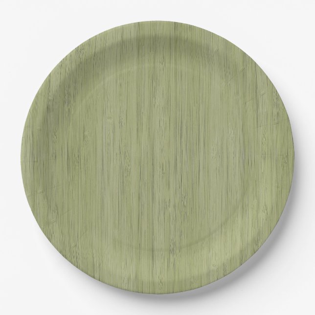 Plato De Papel Moss Green Bamboo Wood Grain Look (Anverso)