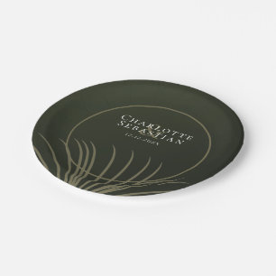 Plato De Papel Moss Green Botanical Fan Elegant Wedding