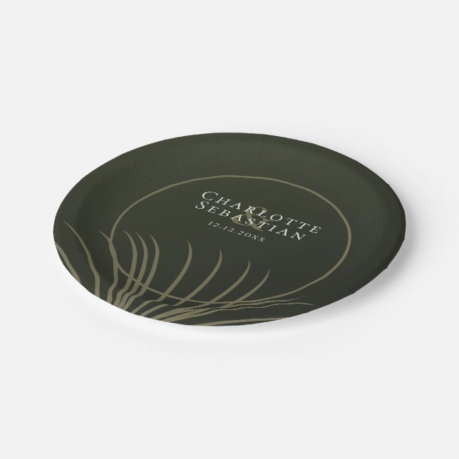 Plato De Papel Moss Green Botanical Fan Elegant Wedding (Angular)