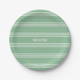 Plato De Papel Moss Green Stripes personalizado monograma placas 