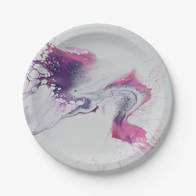 Plato De Papel Motif abstrait rose blanc violet. (Anverso)